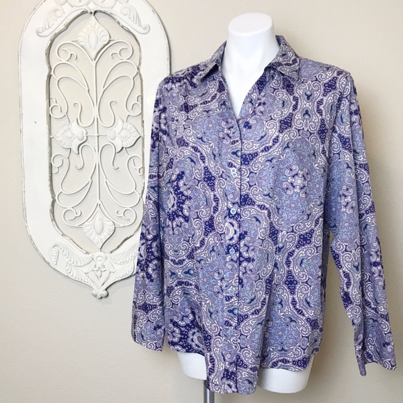 Chico's Tops - Chico's | Blue Purple Paisley No Iron Top XL